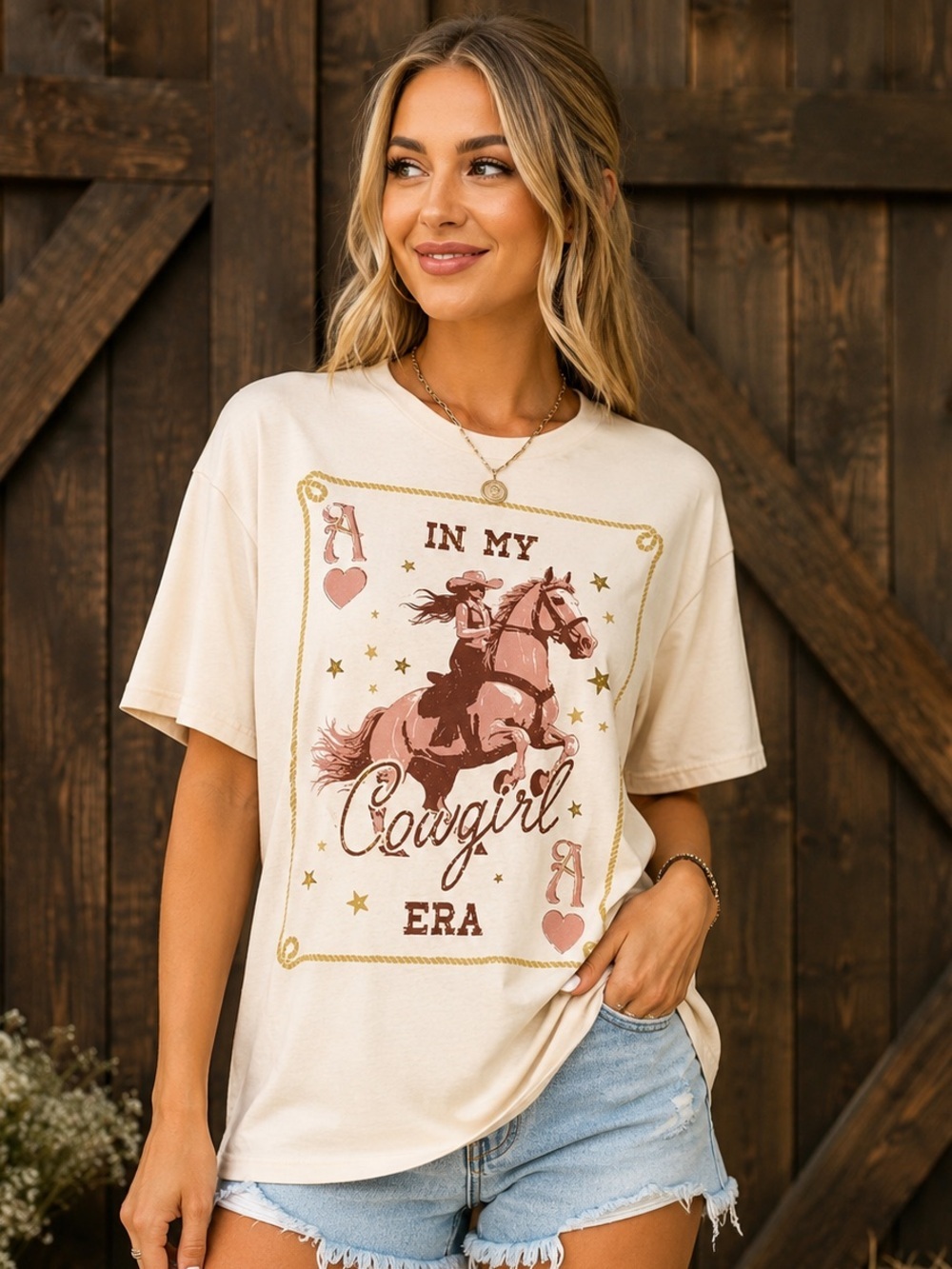 GB NWT In My Cowgirl Era Graphic Tee Ivory Western Cowboy T-Shirt